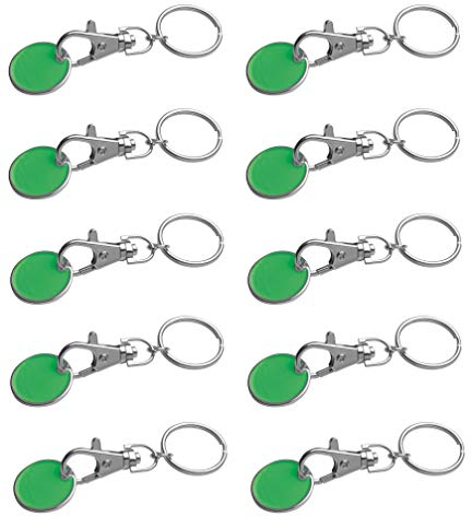 10x Metall Schlüsselanhänger mit Einkaufschip / Farbe: grün