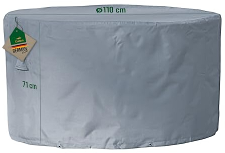 Mehr Garten Abdeckung Gartentisch rund, Ø110x71 cm, grau, Oxford 600D Gewebe, Tischabdeckung wasserdicht, UV-beständig und wetterfest, Schutzhülle Gartenmöbel
