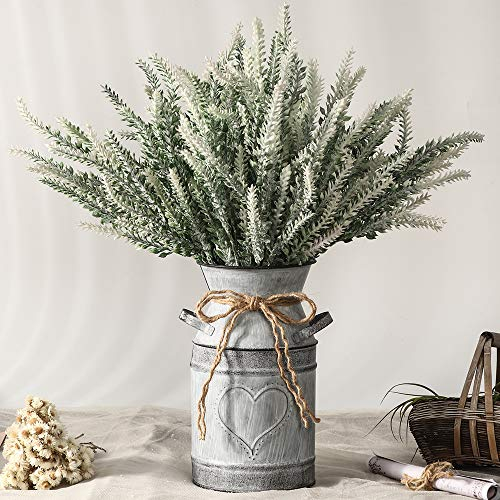 LESING Künstliche Lavendelblumen mit Vase, künstliche Lavendelpflanzen in dekorativer Metallvase, rustikale Vintage-Blumen für Zuhause, Bauernhaus-Dekoration (Herz, Weiß)
