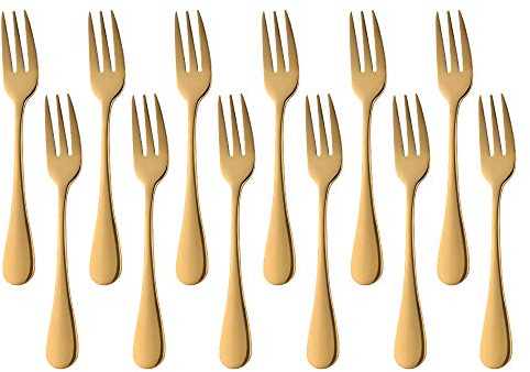 Meisha 12-Piece (14 cm) Stainless Steel Pastry Fork Set, Mirror Polishing Cake Dessert Tea Fork Set - Gold