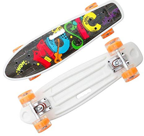 LOLIVEBO 22-Zoll-Skateboards Cruiser Mini Board Skateboard Tragbar mit LED Leuchten Stoßdämpfungsräder für Kinder Jugendliche Erwachsene