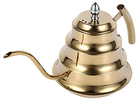 Teekanne mit Schwanenhals, 1,2 l, rost- und korrosionsbeständig, für die Verwendung auf Gasherd, Elektro- und Induktionsherden, für die Verwendung in der Küche (Gold)