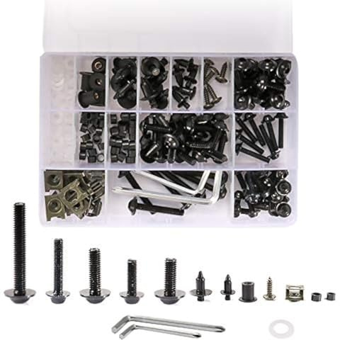 Lot de 194 vis de carénage M5 M6 en aluminium pour moto Dirt Bike Honda Yamaha Suzuki Kawasaki (noir)