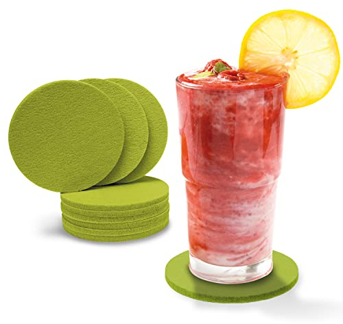 Tebewo 10er-Set Filz-Glas-Untersetzer - Premium-Untersetzer für Gläser, Tassen, Becher, Tisch und Bar, rund (10cm, grün)