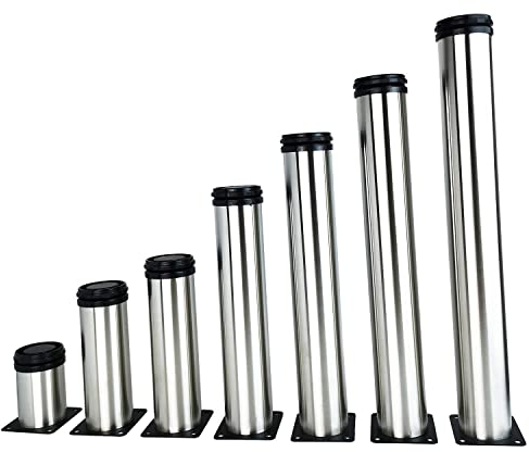 Qrity 4 Patas Mesa Escritorio Patas de Metal Muebles Regulables Armario de Cocina pies Redondo - Metal Cromado - Altura Ajustable (Total: 600-620mm)