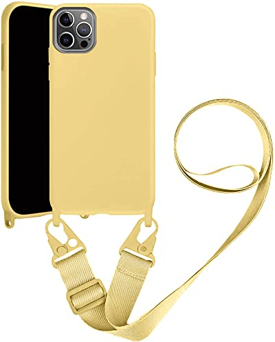 Handykette Handyhülle kompatibel mit Apple iPhone 13 Necklace Hülle Nylon Schultergurt Weich Silikon TPU Cover mit Kordel zum Umhängen Schutzhülle mit Stylische Band(gelb)