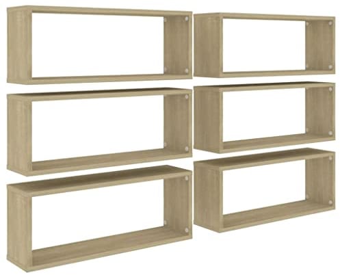 vidaXL Étagères Murales Cube 6 pcs, Supports Suspendus, Tablettes Flottantes, Meubles de Salon Salle de Séjour, Chêne Sonoma Bois d'Ingénierie