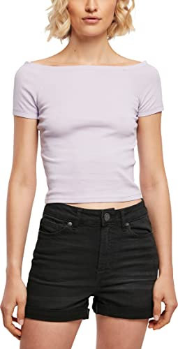 Urban Classics Women's Ladies Off Shoulder Rib Tee T-Shirt, Purple, XXL