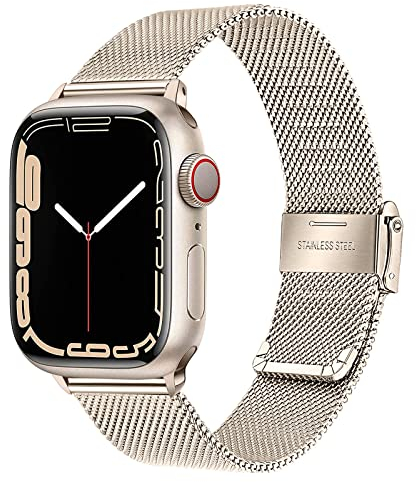 TRUMiRR Ersatz für Apple Watch 10 42mm/Watch 9 8 7 41mm/SE(2.Generation) 40mm Armband, Mesh Gewebte Edelstahl Uhrenarmband Metall Armband für iWatch SE Series 10 9 8 7 6 5 4 3 2 1