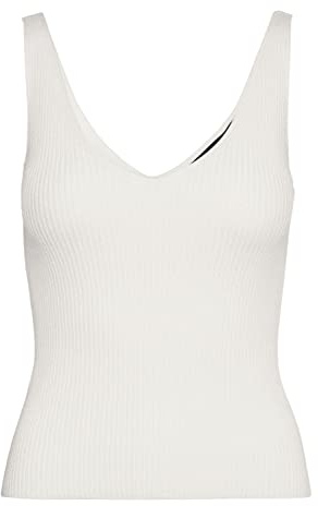 VERO MODA Damen Geripptes Struktur Top Einfarbiges V-Ausschnitt Sleeveless Oberteil Ärmellos VMGLORY, Farben:Weiß, Größe:XL