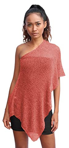 creazioni unique Poncho Coprispalle da Donna Elegante da Cerimonia o Sera - Poncho Donna in Rete di Viscosa Termica con Essenza di Fiore di Ciliegio (Corallo)