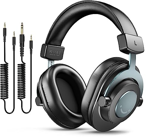FIFINE Studio Monitor Headphones for Recording-Over Ear Wired Headphones for Podcast Monitoring, Streaming Comfortable Equipment with Detachable Cables 1/4 or 1/8 Jack, Black, on PC/Mixer-H8