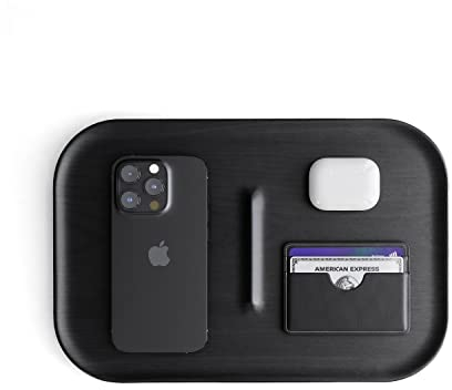 Valet Tray Wooden Minimalist Japandi Premium Catchall Edc Concierge Tray Organiser - Black Wood