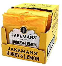 JAKEMANS, Caja de 12 bolsas de caramelos calmantes con mentol para la garganta, sabor a miel y limón (12 bolsas x 73g)