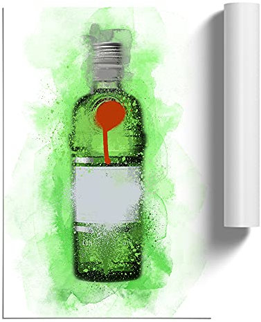 Green Gin Bottle | Unframed Wall Art Print | Ready to Frame Poster | Modern Home Decor Picture | Artwork for Living Room, Bedroom, Kitchen or Office | A1 (59.4x84.1 cm)