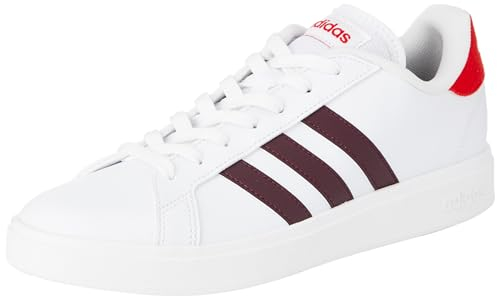 adidas Herren Grand Court Base 2.0 Shoes Schuhe, Cloud White/Maroon/Better Scarlet