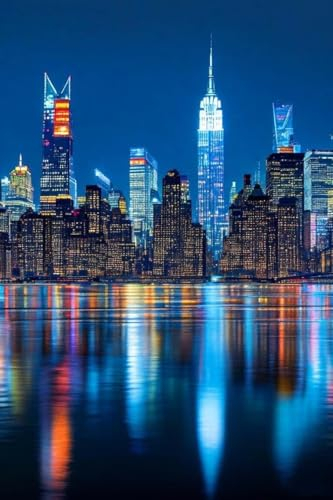 5D DIY Diamond Art Painting Kits Vollbohrer, Kristall Strass Diamant Stickerei Leinwand Malerei Bilder Painting nach Zahlen für Erwachsene Kinder Wohnwand Dekor - (New York Nachtansicht) 50x70cm I-310