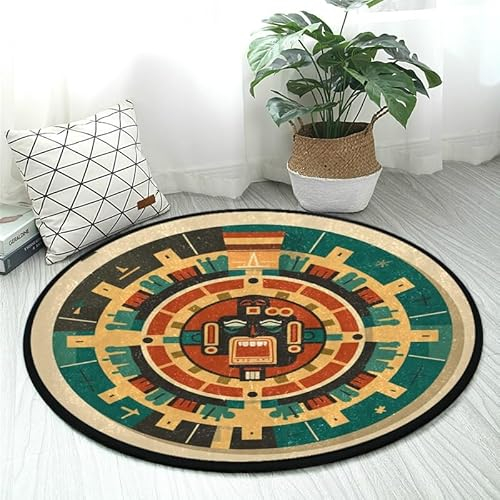 Teppich mit Azteken-Kalender, Stein-Stil, rund, 91 cm, rutschfest, weich, waschbar, perfekt für Küche, Schlafzimmer, Wohnbereich