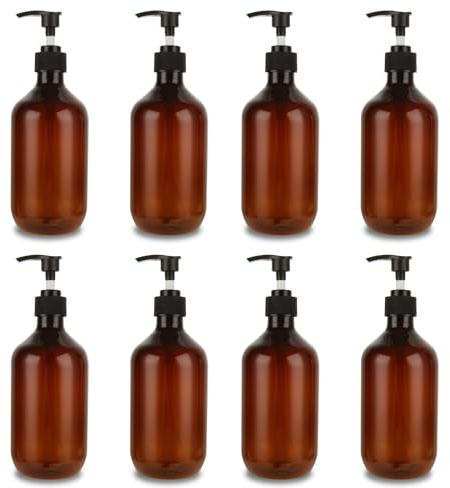 SENENQU 8 Pack 500ml / 17oz Pump Bottle Dispenser, Refillable Empty Soap Dispenser with Pump, Plastic Lotion Liquid Dispenser Bottle Container for Shampoo Conditioner Bathroom Kitchen - Brown
