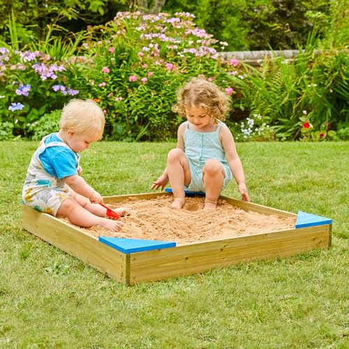 TP Toys Bac à Sable en Bois avec Couvercle et Doublure, Bac à Sable pour Les Enfants à Partir de 2 Ans, 90 x 90cm