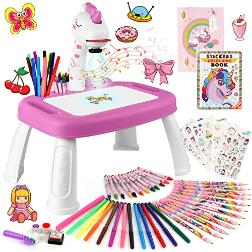 Juguetes Niñas Regalos Proyector de Pintura Infantil con 72 Patrones Proyector Infantil con Set de Pintura Pegatinas Unicornios Mesa de Pintura Infantil Regalos Unicornio Juguetes 3 4 5 6 7 años Niñas