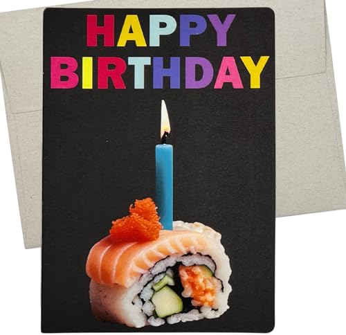 608 Sushi-Geburtstagskarte, Sushi-Roll-Happy Birthday-Karte (1 Premium-Karte, 12,7 x 17,8 cm, niedliche Nachricht im Inneren) für Liebhaber von Sashimi, Sushi und anderen japanischen Speisen für eine
