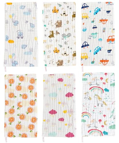 DKDDSSS 6 Piezas Muselinas Bebe Algodon, 50x25cm Muselinas Bebe Gasas para Bebes, Toalla Facial Infantil Toallas De Muselina, Paño Toallas De Muselina Suaves Toalla Facial Infantil para Recién Nacidos