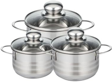 ELO 9802250 Faitout inox à induction, Faitout inox 12 cm, Marmite en inox de 14 cm, Faitout 16 cm avec couvercle en verre, Acier inoxydable, Verre, 12, 14 et 16 cm