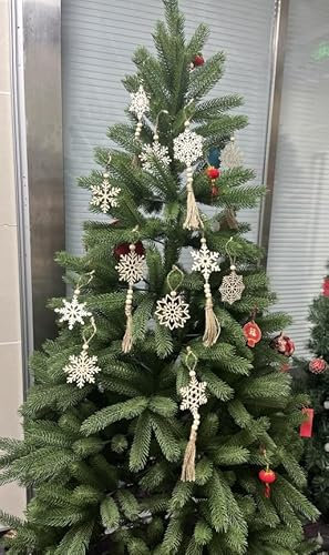 OurWarm 24 Stück Schneeflocken-Holzspäne 12 Stile Weihnachtsbaumschmuck, Boho-Weihnachtsdekoration, Weihnachtsbaum-Hänge-Perlen, Bauernhaus-Weihnachtsschmuck, Perlen für Weihnachtsbaum-Dekoration,