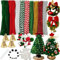 HanCheng Weihnachten Pfeifenreiniger Kit mit 200 Stück Pfeifenputzer Bunt in 11 Farben(Rot,Grün,Weiß, Glitter),50 Pompons,40 Perles,10 Wackelaugen Selbstklebend,4 Kleine Glöckchen