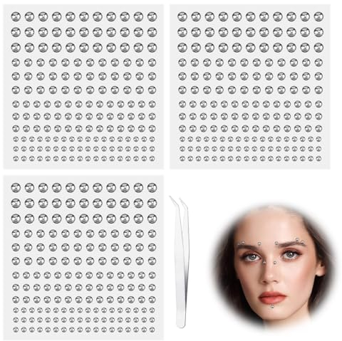495stk Edelsteine für das Gesicht, Nasenstecker Ohne Piercing Silberne Augenbrauenstecker Lippenstecker zum Aufkleben Diamantaufkleber Coole Punk-Y2K-Make-up-Patches für Frauen und Männer