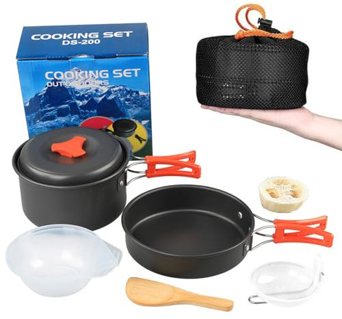 aiGear Camping Kochgeschirr Set/Outdoor Geschirr Set | Camping Topf Kochtopf Tragbar Aluminium | mit Aufbewahrungsbeutel | für Outdoor Camping Wandern Wandern Picknick (CC02OR)