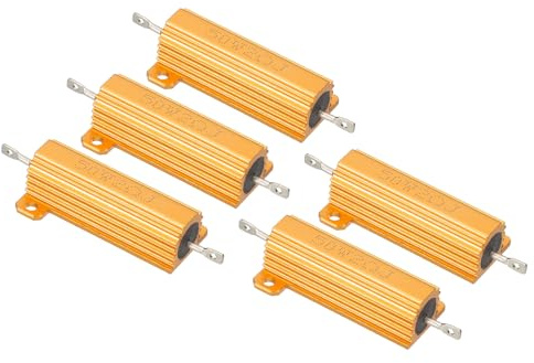 PATIKIL 5 Stk 50W 2 Ohm 5% Toleranz Aluminum Gehäuse Widerstände Set Widerstand Sortiment mit Schrauben Drahtgewickelte Potentiometer Leistung für Maschinen Elektronik DIY Projekt Golden