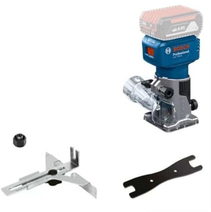 Sistema profesional Bosch de 18 V: GLF 18V-8 con batería (adaptador de aspiración de polvo, fresado de superficie, guía de rodillos, pinza de 8 mm, llave, sin acum/cargador)