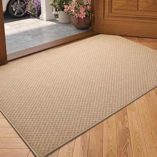 COLOR&GEOMETRY Door Matts Indoor 44 x 76 cm, Thin Indoor Door Mats Non Slip, Absorbent Dirt Trapper Easy Clean Doormats Inside, Khaki (Rolled-up NO Creases)