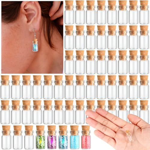 Thyle 100 Pieces 1ml Tiny Clear Glass Jars Bottles with Cork Stoppers Mini Clear Bottles for Necklace Bracelet Pendants Arts Crafts Projects Decoration Party Favors 18 mm x 10 mm
