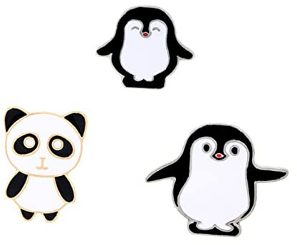 Kreative Panda und Pinguin Brosche 3 Stück aus Legierung | Kleine Brustnadeln, Kostümrequisiten Dekoration für Party und Bankett, Kleines Geschenk