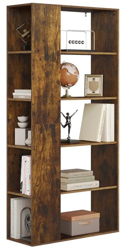 eSituro Bücherregal, Standregal mit 10 Fächern, Aufbewahrungsregal Büroregal, offenes Regal für Wohnzimmer Arbeitszimmer Büro, platzsparend, 78x160x30 cm, Braun Industrial