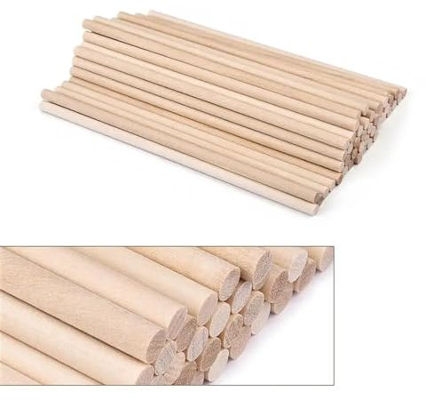 Palitos de Madera Palillo de madera redondo for manualidades, comida, helados y modelismo, for hacer tartas, clavijas, bricolaje, for construir modelos, herramienta de carpintería(5x150 mm 50pcs)