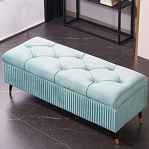 DRFGNF Velvet Storage Ottoman Ben,Luxurious Storage Ben End Of Bed Upholstered Ben,Modern Bedroom Ben Entryway Ben Ottoman With Storage-Light green 110x45x45cm(43x18x18in)