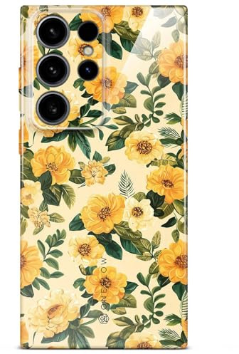 ONEFLOW Flower Cover für Samsung Galaxy S24 Ultra Hülle in Floral Optik, Blumen Designer Case Handy Schutzhülle mit Kameraschutz, Hardcase dünne Handyhülle Blumenmuster, Gelb Grün
