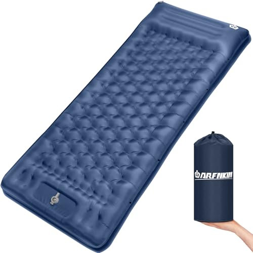 ARFNKIM Isomatte Selbstaufblasend, 12CM Verdicktes Luftmatratze mit Fußpressepumpe und Kissen, Ultraleichte Kleines Packmass Camping Matratze, Wasserdicht Schlafmatte für Outdoor (Blau)