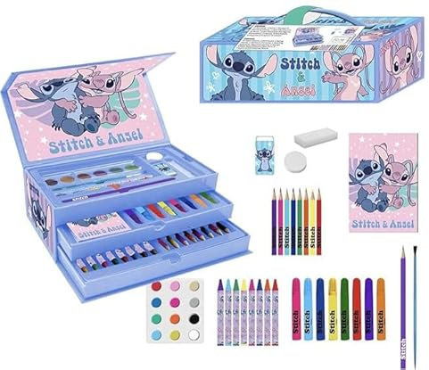 CERDÁ LIFE'S LITTLE MOMENTS Stitch Malset – komplettes Schulset für Kinder, mit Buntstiften, Filzstiften und thematischem Zubehör zum Zeichnen, Malen und Lernen