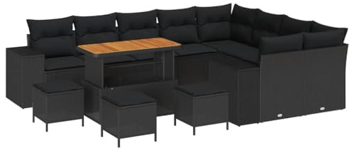 vidaXL Garten-Sofa-Set 13 pcs Schwarz Poly-Rattan, Garten und Terrasse, modernes, Robustes Outdoor-Sofa-Set, Entspannungsset für Lounge und Garten