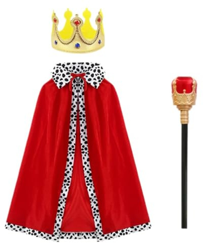 3pcs Karnevalskostüme King and Queen Makeup Set Cloth Crown Gold 90cm Children's Red Cape Cloak Gold Red Suitable for Halloween Weihnachten Karneval verkleiden Masquerade Role Play Theme Party