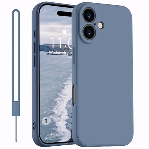 Kukiwhy für iPhone 17 Hülle Silikon mit 1 Lanyard, Blau Grau | Handyhülle für iPhone 17 Dünn Slim mit Microfiber, Upgraded Rundumschutz Kratzfest Schutzhülle
