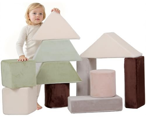 BanaSuper Schaumstoff Bausteine für Kinder, 11-teilige Weiche Kletterblöcke zum Bauen, Riesen Bausteine Set, EN71-zertifiziert, Geschenk für Jungen & Mädchen, Hellgrün