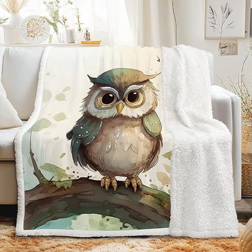 Eule Decke Sherpa Kuscheldecke Flauschig Filialen Cartoon-Tiere Eule - Warme Dicke Wolldecken für Couch Bett Zimmer Deko - als Wohndecke Sofadecke Couchdecke Winterdecke Tagesdecke 150x200 cm F-846