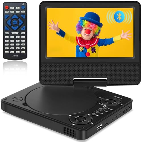 9.5 Inch Portable DVD Player with Bluetooth, Support 1080P Video, MP4 Formats, 7.5 Inch Rotatable HD Screen, 5 Working Hours, Car DVD Player for