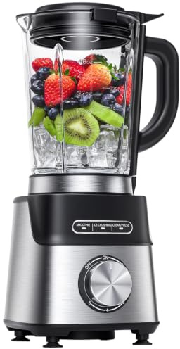 AMZCHEF Standmixer Glas, Standmixer Smoothie Maker 1200W, 1,5L hitzebeständiger Glasbehälter, 5 Geschwindigkeiten + Smoothie/Ice-Crush/Selbstreinigung, 6 Edelstahlklingen,Sicherheitsverriegelung